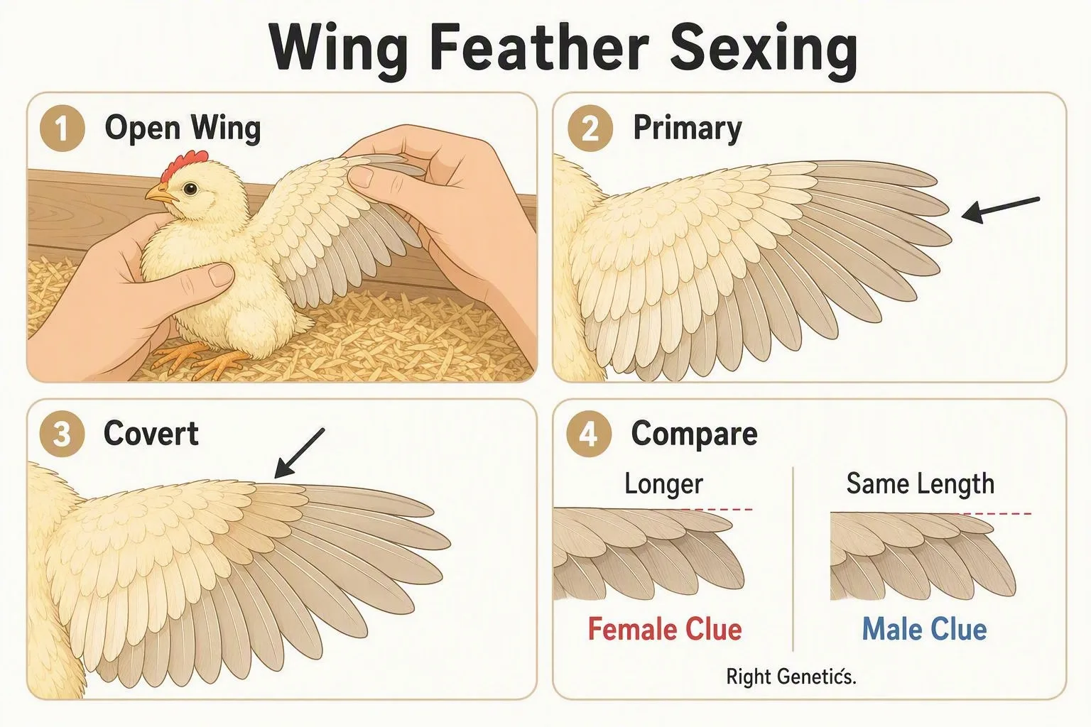 A keeper gently opens a chick’s wing to compare its primary and covert feathers.